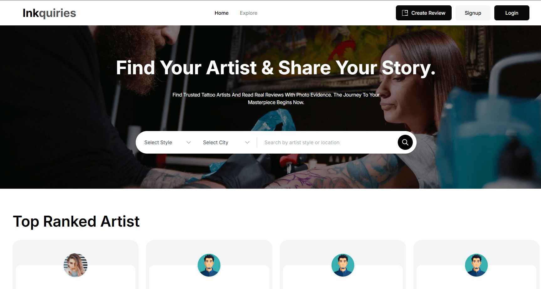 INKQUIRIES – Tattoo Artist Finder & Review Platform